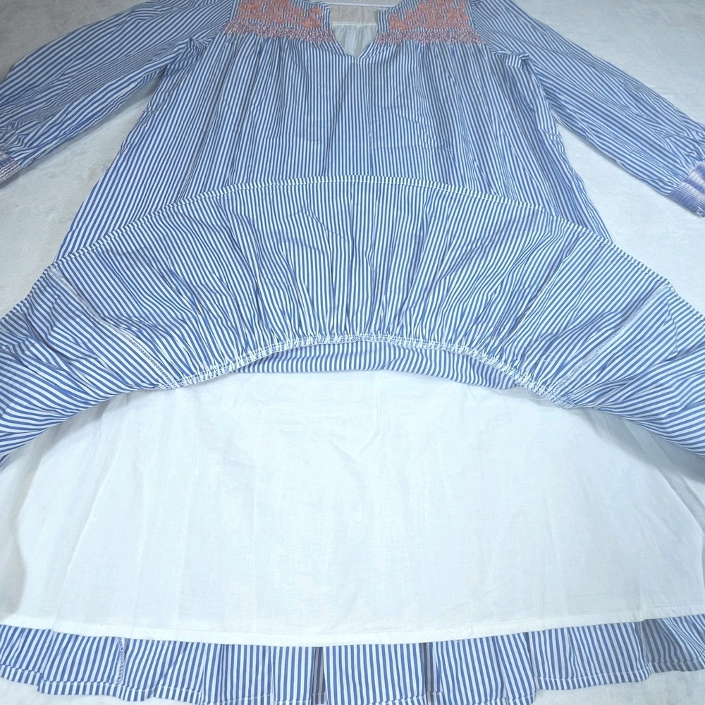J Crew Embroidered Popover Blue White Striped‎ Tiered Above Knee Dress Sz Small - Picture 7 of 15